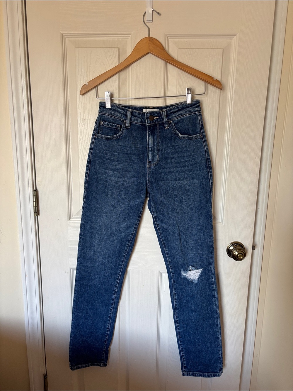 High-Rise Dark Blue Distressed Women’s Jeans